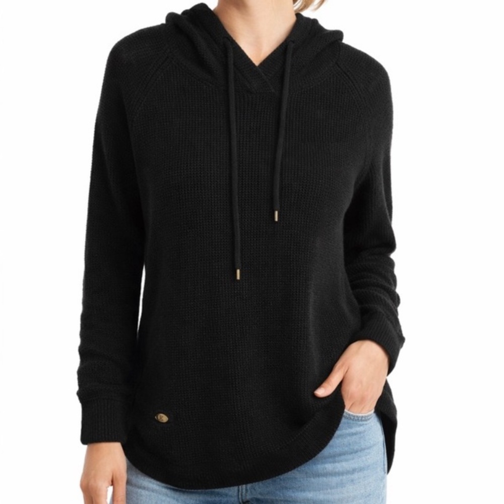 Lauren Ralph Lauren 100% Cotton Waffle Knit Hoodie Pullover Sweater Black Size L